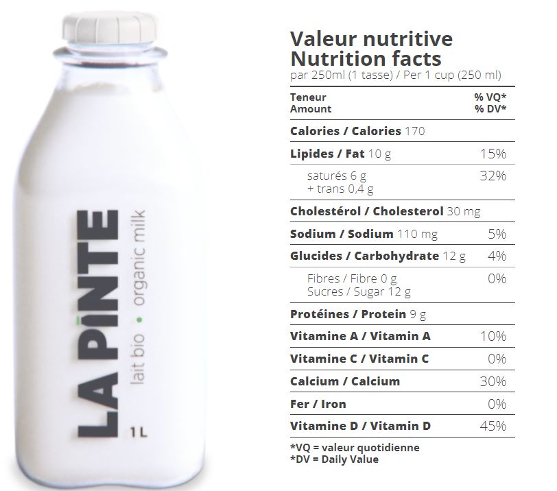 Lait biologique 1L (Consigne 2$)