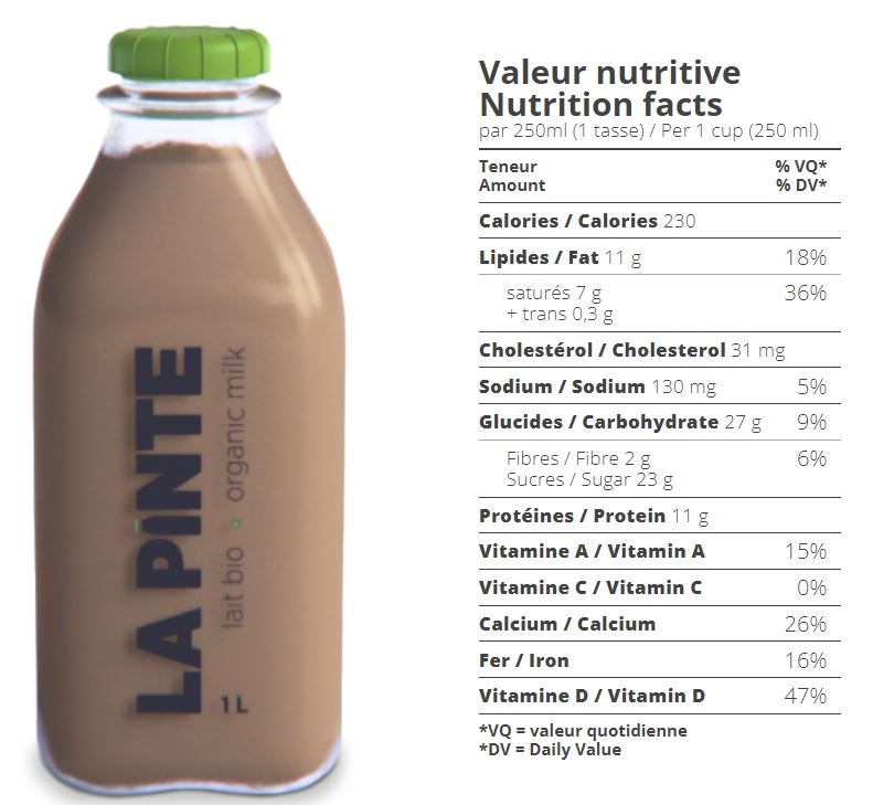 Lait au chocolat bio (Consigne 2$)
