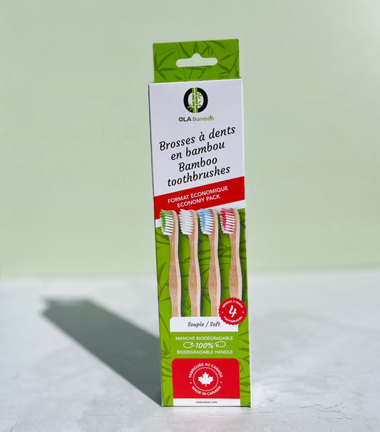 Paquet familial de 4 brosses à dents en bambou