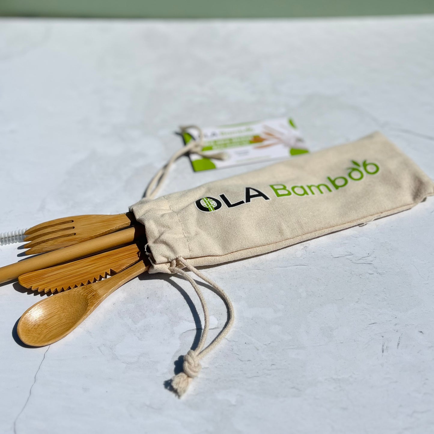 Ensemble d'ustensiles en bambou réutilisables